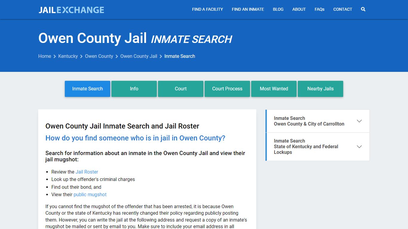 Inmate Search: Roster & Mugshots - Owen County Jail, KY