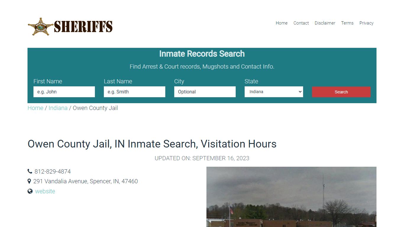 Owen County Jail, IN Inmate Search, Visitation Hours